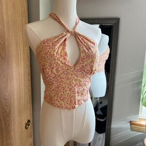 La Hearts Gold and Orange Crop Top with Tie Front and Cut Out